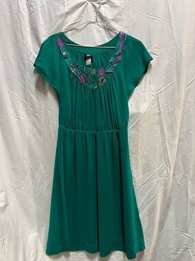 H&M Teal Green Embellished Neckline Dress